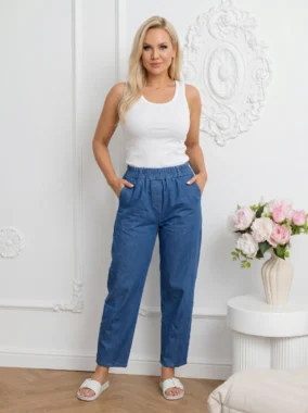 Blugi lejeri mom fit cu talie inalta elastica