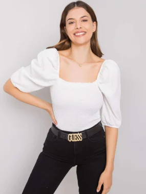 Bluza alba cu maneci bufante si decolteu patrat