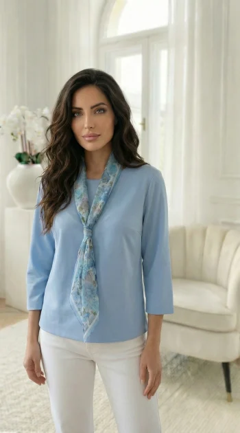 bluza-albastra-cu-esarfa-florala-detasabila