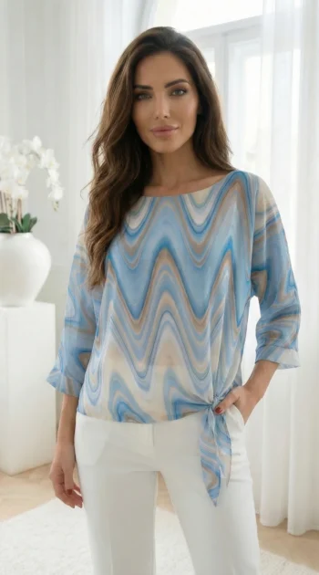 bluza-albastra-cu-imprimeu-abstract-si-nod-lateral