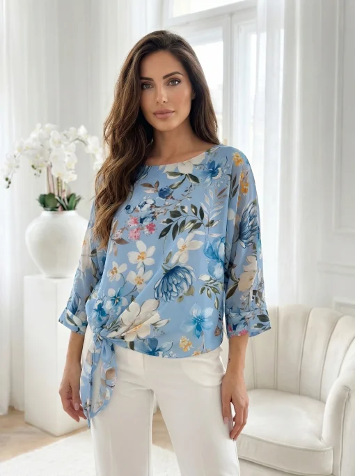 bluza-albastra-din-voal-cu-imprimeu-floral