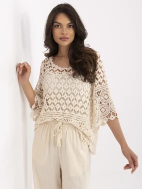 Bluza bej crosetata cu maneci trei sferturi