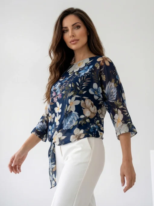 bluza-bleumarin-din-voal-cu-imprimeu-floral
