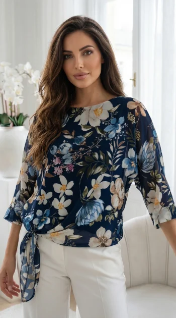 bluza-bleumarin-din-voal-cu-imprimeu-floral