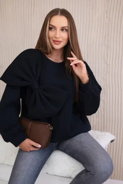 Bluza Bow Navy, cu funda oversize