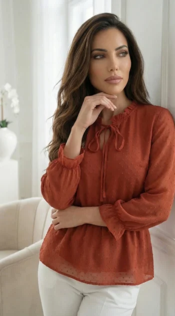 bluza-caramizie-tip-peplum-din-voal-cu-plumeti