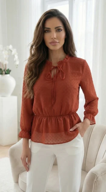 bluza-caramizie-tip-peplum-din-voal-cu-plumeti