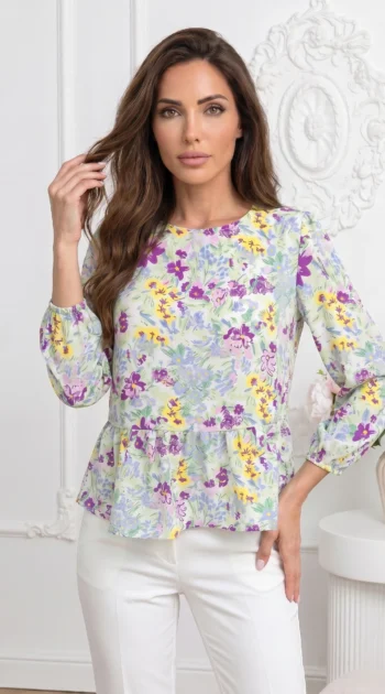 bluza-cu-imprimeu-floral-multicolor-si-volan-in-talie