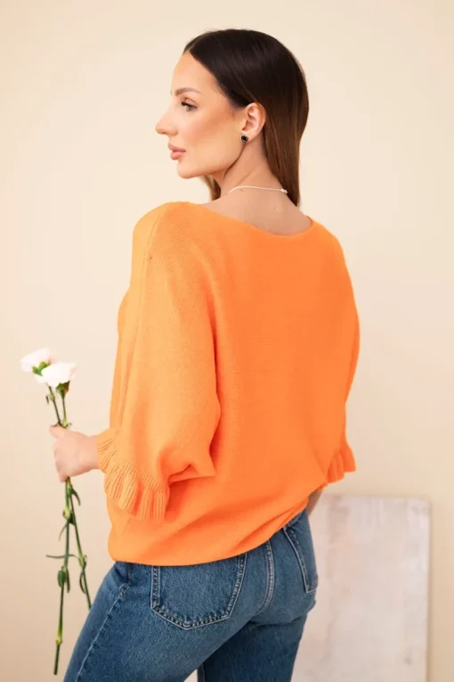 bluza-cu-maneci-tip-volan-si-decolteu-rotund-portocalie