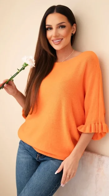 bluza-cu-maneci-tip-volan-si-decolteu-rotund-portocalie