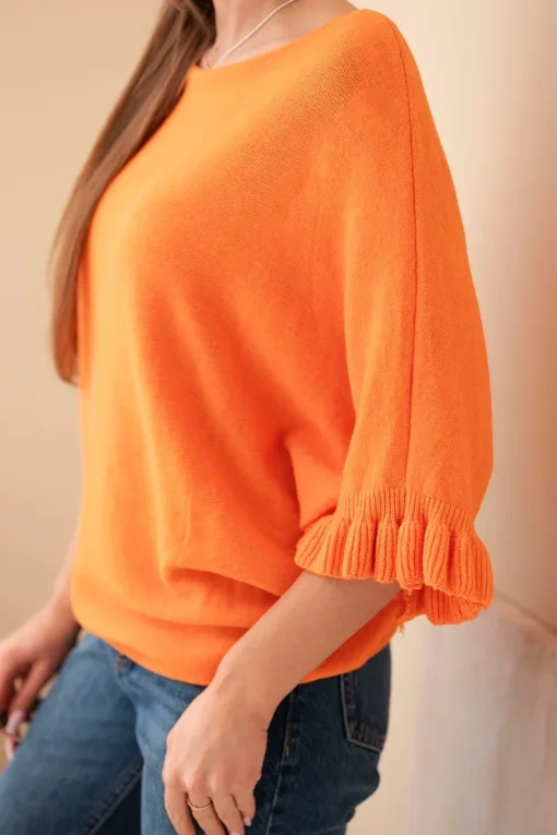 bluza-cu-maneci-tip-volan-si-decolteu-rotund-portocalie