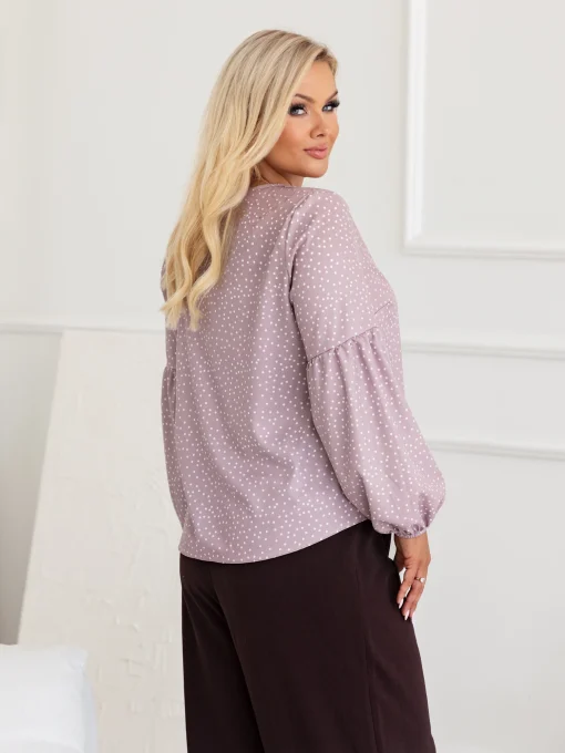 bluza-dama-bej-cu-imprimeu-buline-si-maneci-bufante