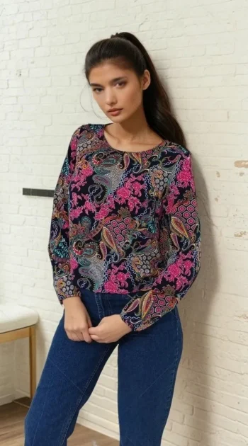 bluza-dama-bleumarin-cu-imprimeu-ornamental-multicolor