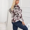 bluza-dama-cu-imprimeu-abstract-maro-si-maneci-bufante