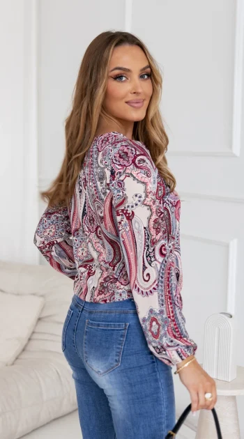 bluza-dama-cu-imprimeu-ornamental-rosu-si-elastic-in-talie