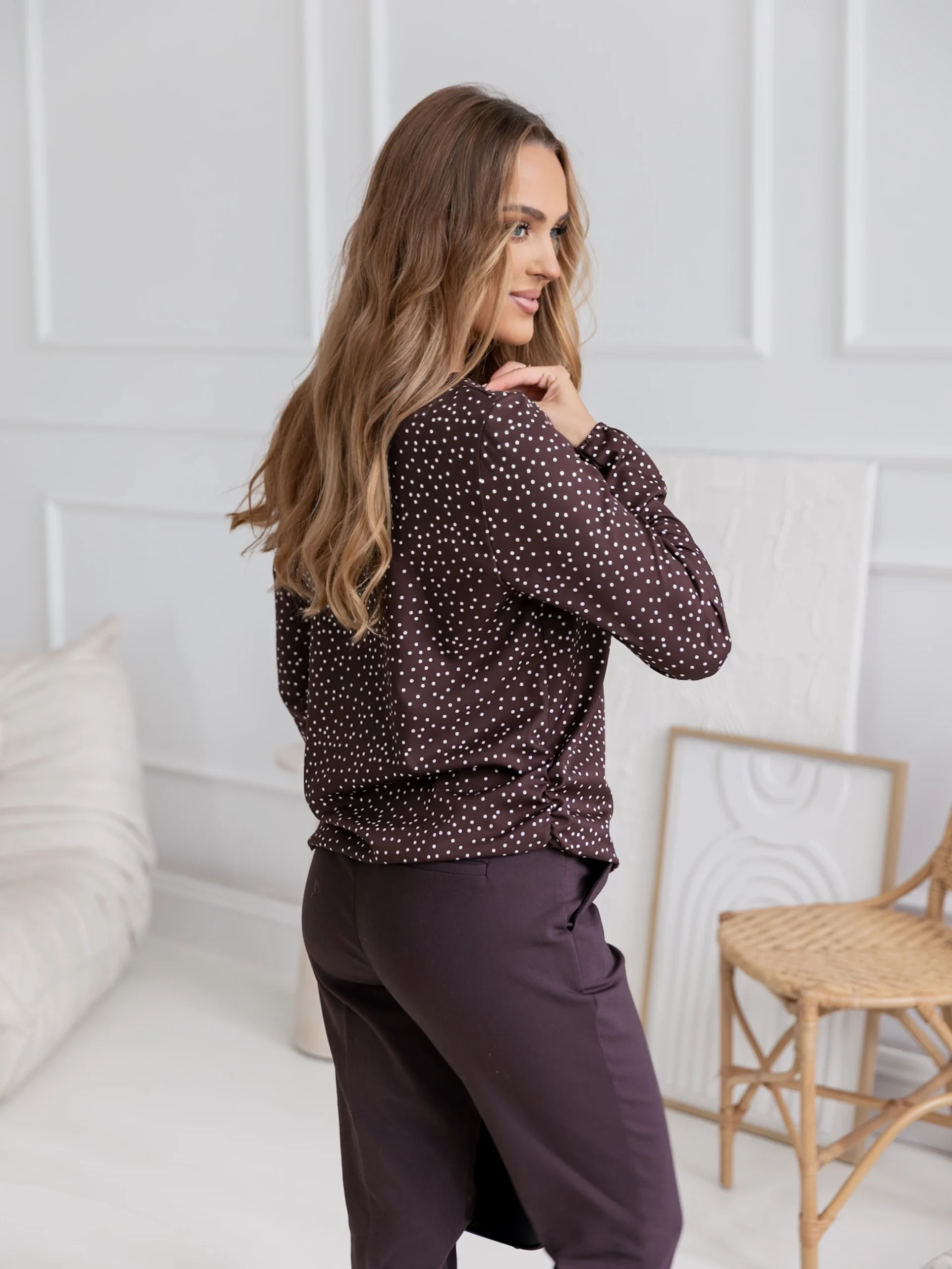 Bluza dama maro cu imprimeu buline - 3 | YEO