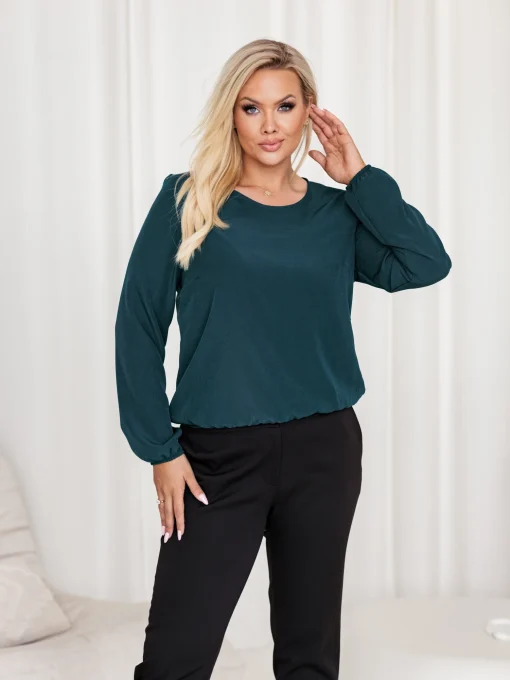 bluza-dama-verde-inchis-cu-elastic-la-manseta-si-in-talie