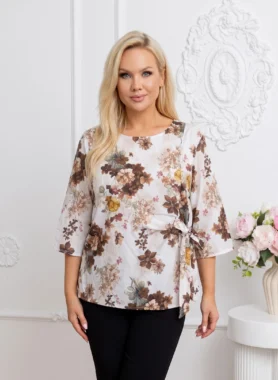 Bluza din bumbac cu imprimeu floral si funda laterala