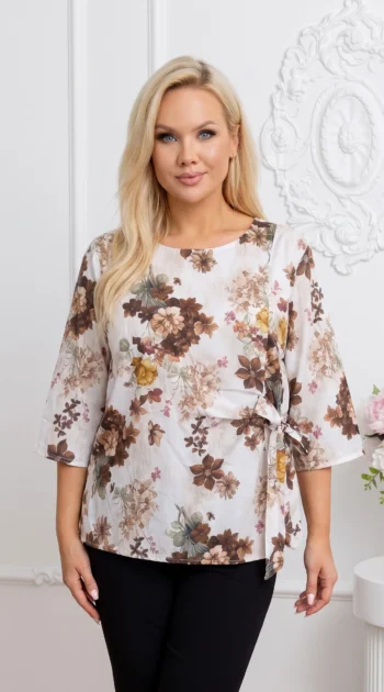 bluza-din-bumbac-cu-imprimeu-floral-si-funda-laterala