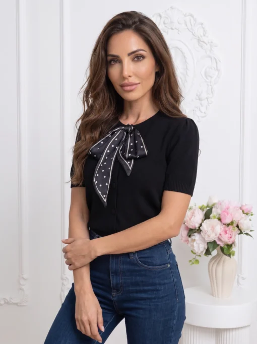 bluza-din-tricot-fin-cu-funda-decorativa-si-maneca-scurta