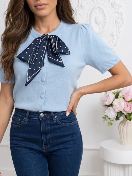 bluza-din-tricot-fin-cu-funda-decorativa-si-maneca-scurta