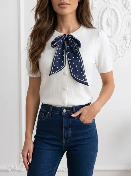bluza-din-tricot-fin-cu-funda-decorativa-si-maneca-scurta