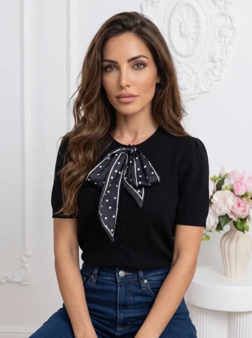 bluza-din-tricot-fin-cu-funda-decorativa-si-maneca-scurta