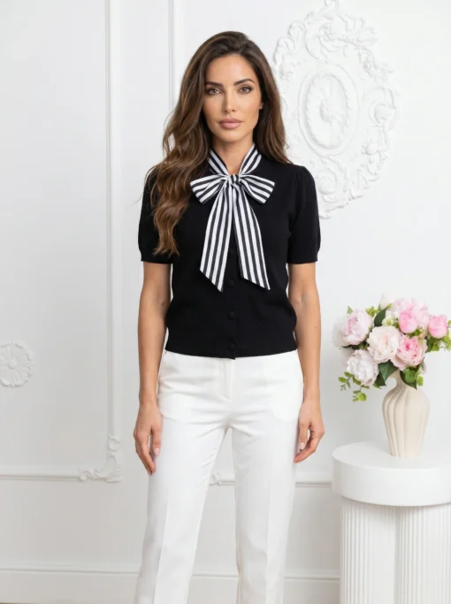 bluza-din-tricot-fin-cu-funda-eleganta-si-nasturi