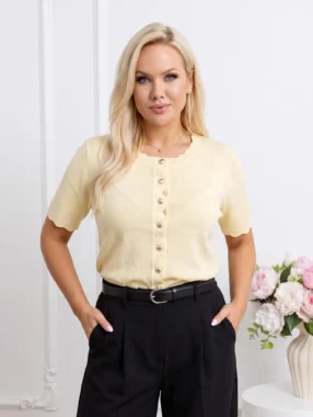 Bluza din tricot fin cu nasturi metalici in forma de scoica