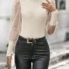 bluza-eleganta-bej-cu-maneci-din-tull-si-buline