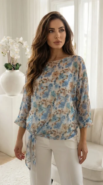 bluza-eleganta-bleu-cu-imprimeu-floral-si-nod-decorativ