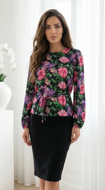 bluza-eleganta-cu-cordon-in-talie-si-imprimeu-floral