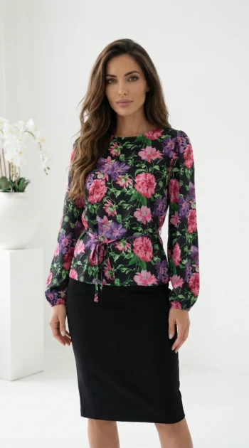 bluza-eleganta-cu-cordon-in-talie-si-imprimeu-floral