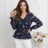 bluza-eleganta-cu-decolteu-in-v-imprimeu-floral-si-talie-elastica