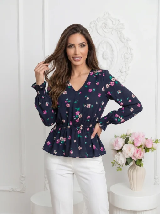 bluza-eleganta-cu-decolteu-in-v-imprimeu-floral-si-talie-elastica