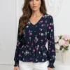 bluza-eleganta-cu-decolteu-in-v-imprimeu-floral-si-talie-elastica