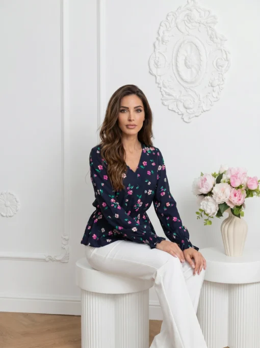 bluza-eleganta-cu-decolteu-in-v-imprimeu-floral-si-talie-elastica