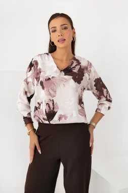 Bluza eleganta din vascoza cu imprimeu floral abstract si decolteu in V