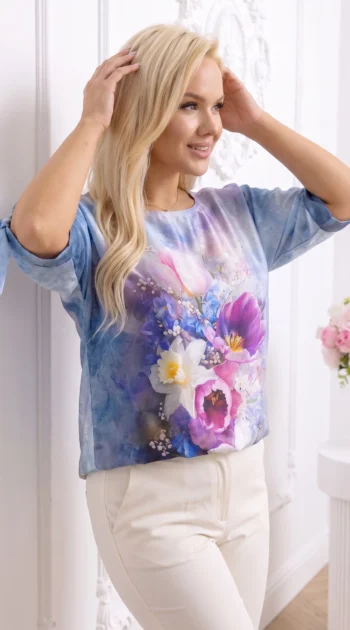 bluza-eleganta-cu-imprimeu-floral-si-funde-decorative-la-maneci-verde-universala