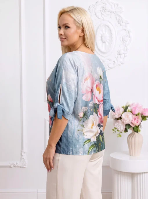 bluza-eleganta-cu-imprimeu-floral-si-funde-decorative-la-maneci-verde-universala