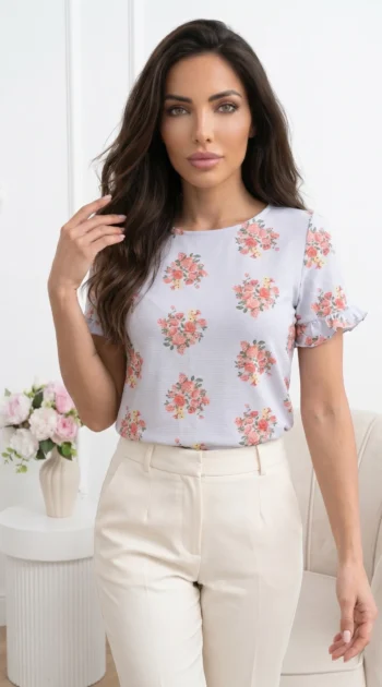 bluza-eleganta-cu-imprimeu-floral-si-maneci-scurte-cu-volane