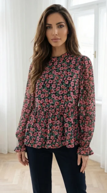 bluza-eleganta-cu-volane-si-imprimeu-floral-roz