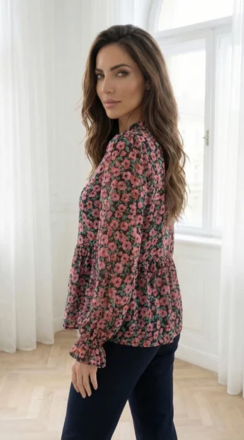 bluza-eleganta-cu-volane-si-imprimeu-floral-roz