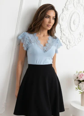 Bluza eleganta din bumbac cu decolteu in V cu dantela