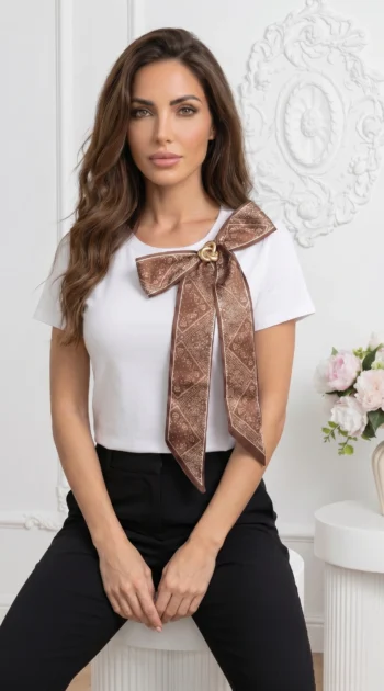 bluza-eleganta-din-bumbac-cu-detaliu-esarfa-si-accesoriu-auriu