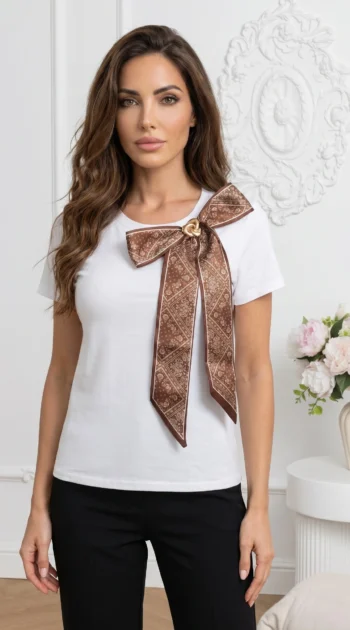 bluza-eleganta-din-bumbac-cu-detaliu-esarfa-si-accesoriu-auriu