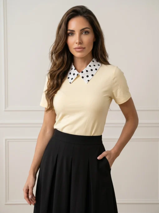 bluza-eleganta-din-bumbac-cu-guler-cu-buline