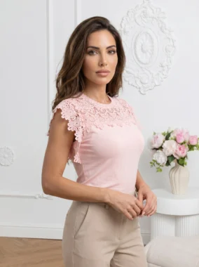 Bluza eleganta din bumbac cu insertii bogate de dantela