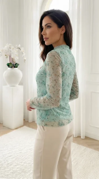 bluza-eleganta-din-tul-verde-menta-cu-imprimeu-floral-si-guler-inalt