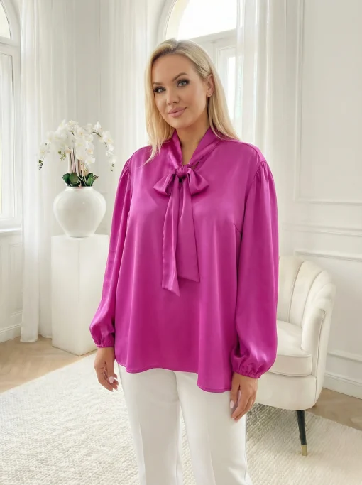 bluza-eleganta-fucsia-din-satin-cu-funda-la-gat-si-croi-lejer